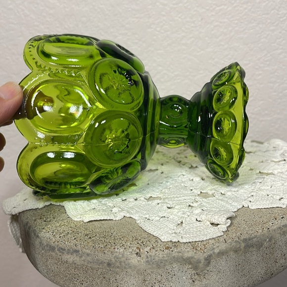 Vintage LE Smith Moon & Stars Green Footed Pedestal Candy Dish With Lid - Picture 6 of 9